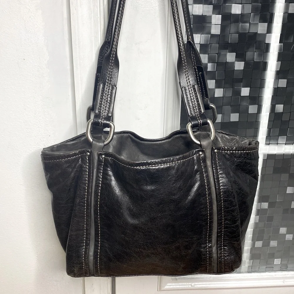 💕 Luana Italian leather large black top handle satchel bag 💕